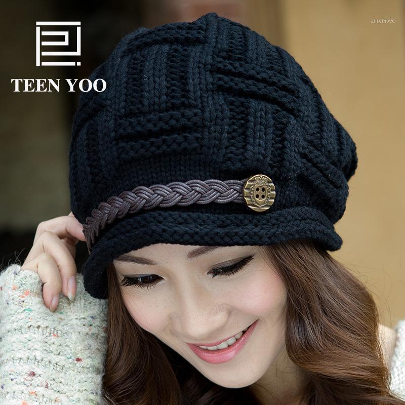 

2020 New Fashion Autumn and Winter Knitted Warm Cap 2 Layers With Brushes Hat Solid Warm Skulies and Beanies For Women1, White