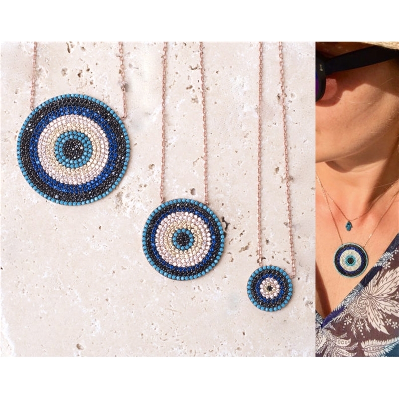 

NEW Authentic turquoises turkish evil eye round fashion trendy girl lady micro pave cz fashion necklace 201218