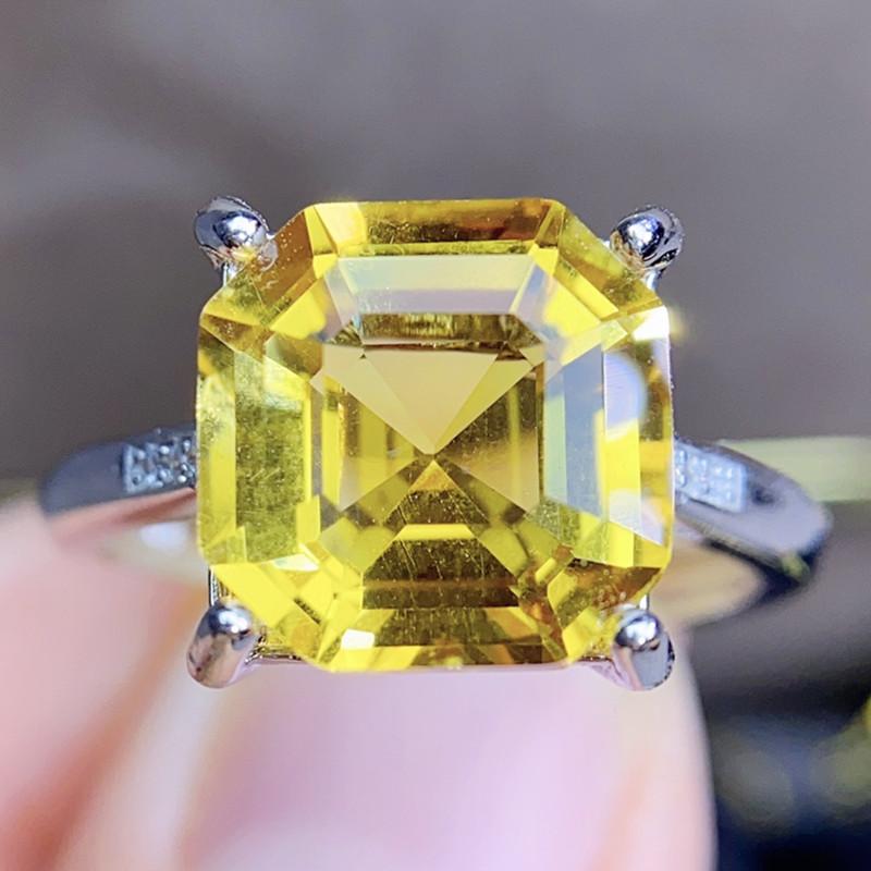 

Cluster Rings Natural Real Yellow Citrine Square Big Ring 10*10mm 4.2ct Gemstone 925 Sterling Silver Fine Jewelry J215274, Golden;silver