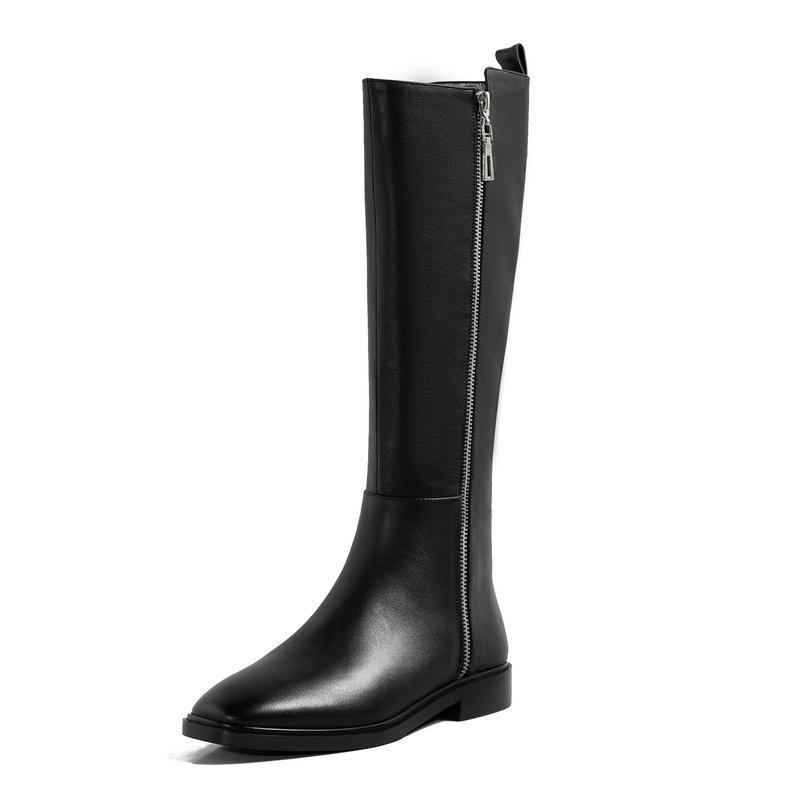 

Genuine Leather Zipper Knee High Boots Female Working Party low square Heels Women Boots Autumn And Winter Shoes Woman, Black