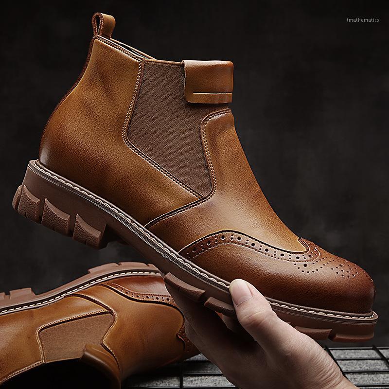

2019 NEW Men Boots Boots Fashion Men's Male Leather Quality Slip Ons Motorcycle Man Warm Men's Y7-101, Brown