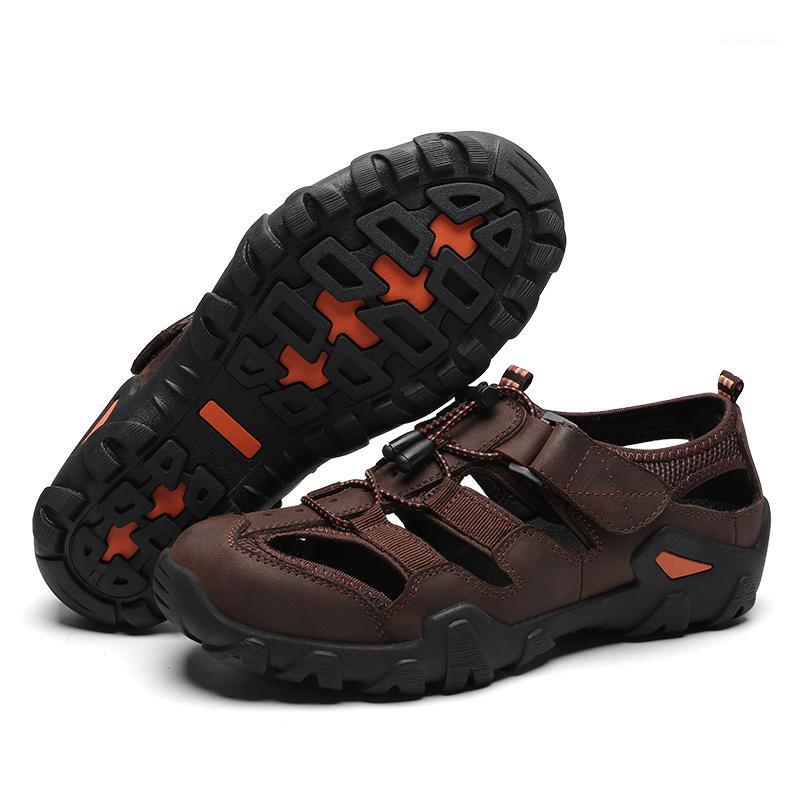 

YOUQIJIA Casual Soft Sandals Genuine Leather Men Shoes Summer New Large Size Man Sandals Fashion Men Slippers1, Coffee