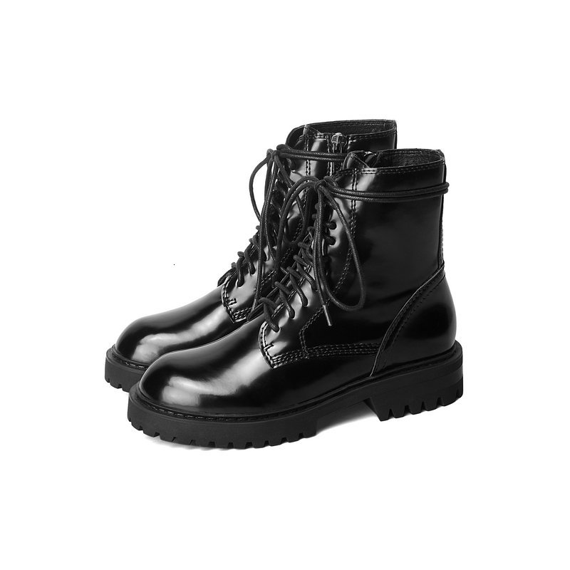 

2021 New Women Quality Ankle Lace Up Motorcycle Boots Thick Med Heels Party Casual Shoes Woman Size 42 43 Wity, Pu