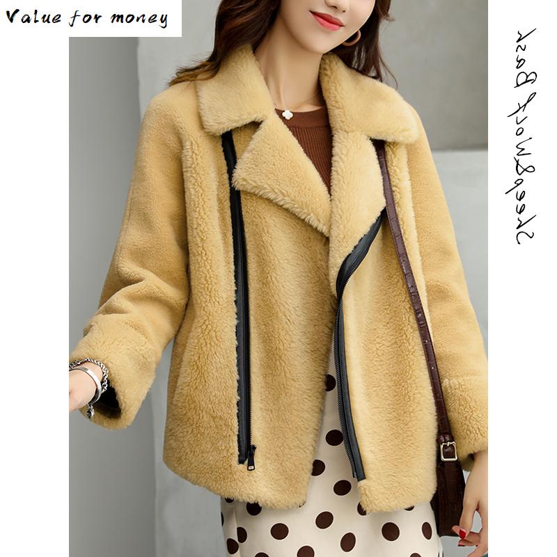 

Fur Real Coat Autumn Winter Coat Female 100% Wool Jacket Women Clothes 2021 Korean Vintage Sheep Shearling Fur Tops ZT4128, Beige