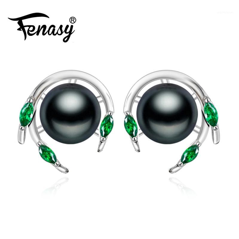 

FENASY Emerald wedding jewelry pearl earrings,green gemstone stud earrings,2020 new earrings for women,925 sterling silver1