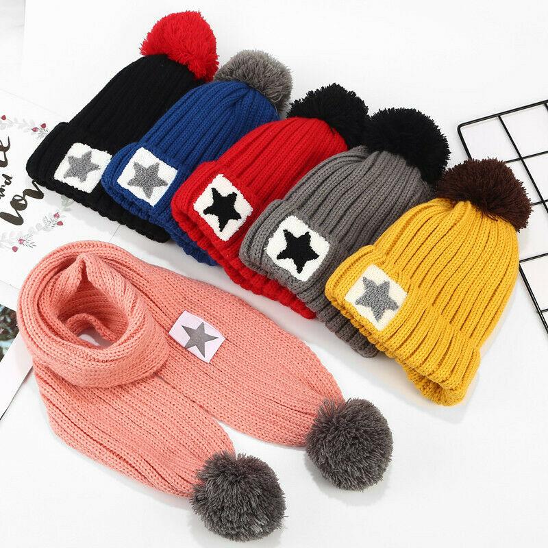 

Kids Girls Boys Hats and Scarves Winter Warm Hat with Scarf Fleece Lining Set, Black