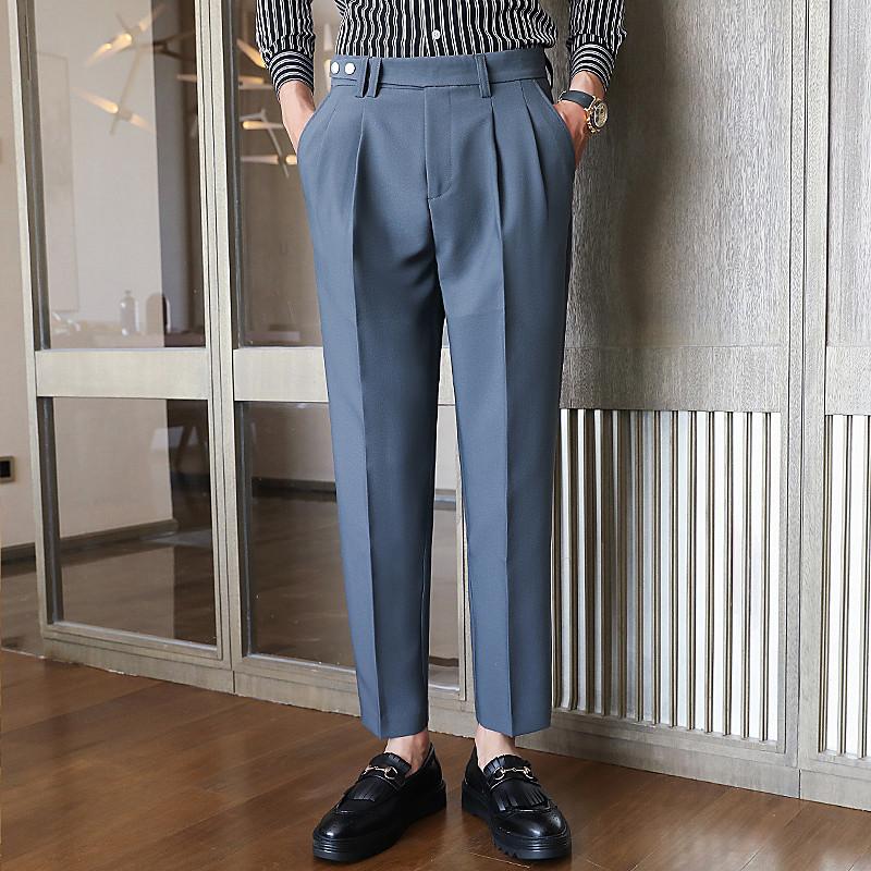 

Fashion Business Stretch Suit Pant Man Casual Pants Men Straight Slim Fit Trousers Male Black Apricot Haze Blue