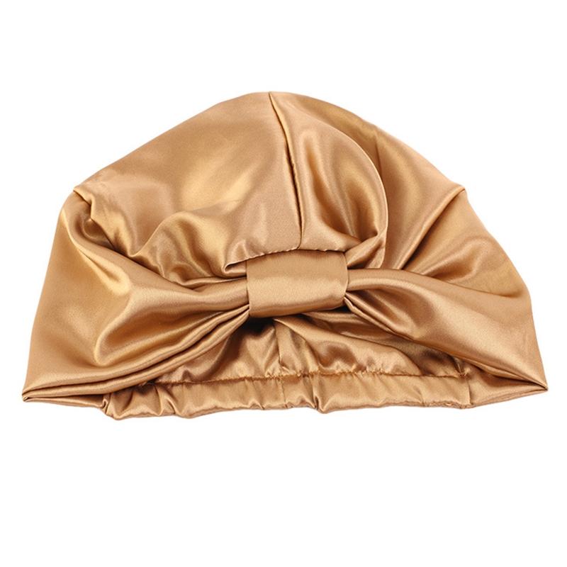 

Women Faux Silk Sleeping Bonnet Cap Contrast Color Knotted Elastic Turban Hat XX9D, Khaki