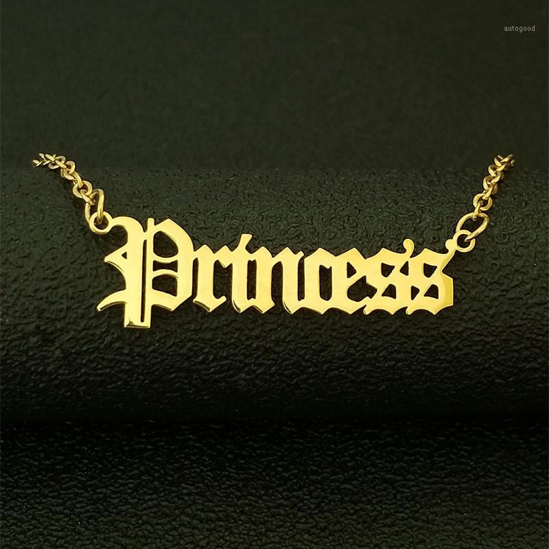 

Pendant Necklaces Letter Charm Princess Necklace Old English Choker Punk Jewelry Stainless Steel Link Collier Femme Valentine's Day Gif