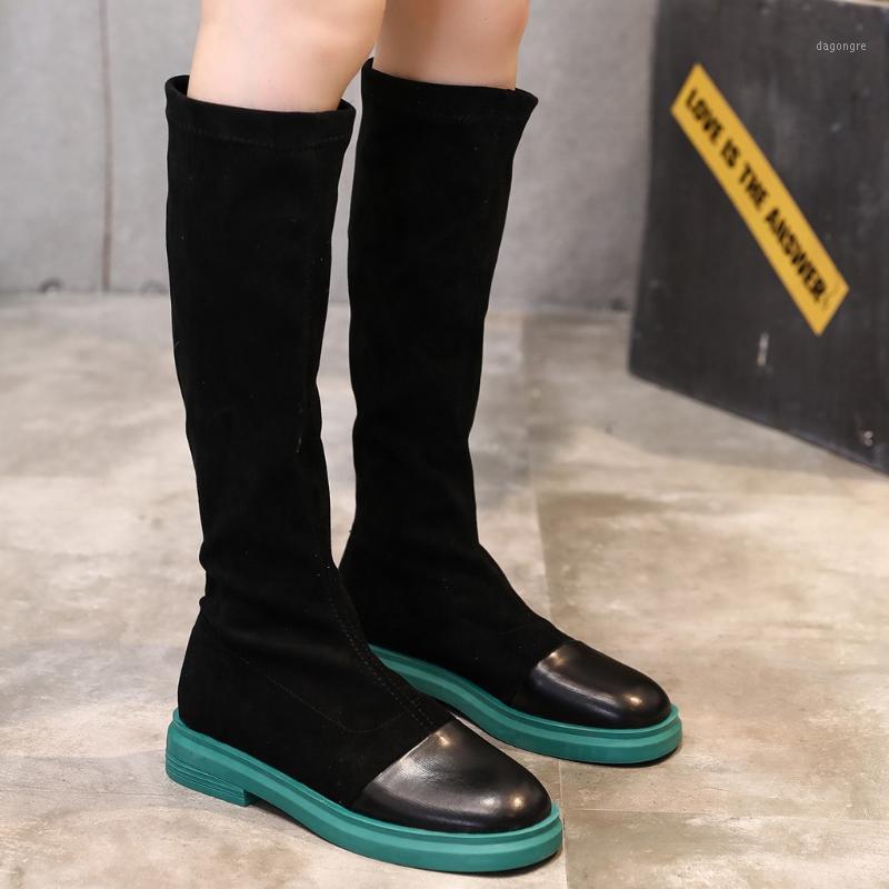 

SAGACE shoes Women's Knee Bare Platform-Bottom Flat Round Toe Casual Long Tube Booties Slip-On fashion new boots-women 2020Sep101, Black