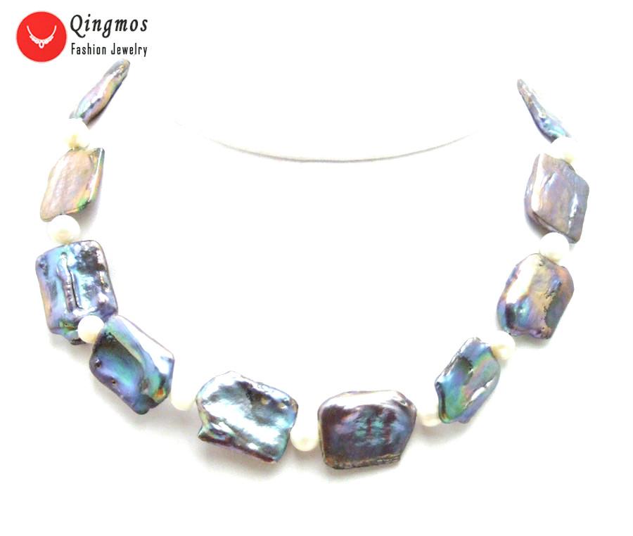

Qingmos Natural Pearl Necklace for Women with Black 16*25mm Rectangle & 6-7mm Round Pearl Chokers Necklace Jewelry 17'' nec6485