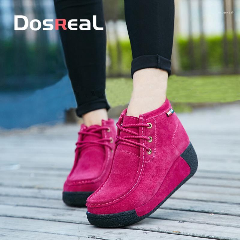 

Dosreal Women Platform Boots Lace UP Fashion Boots For Females Cow Suede Comfortable Casual Shoes Winter Warm With Fur1, Black