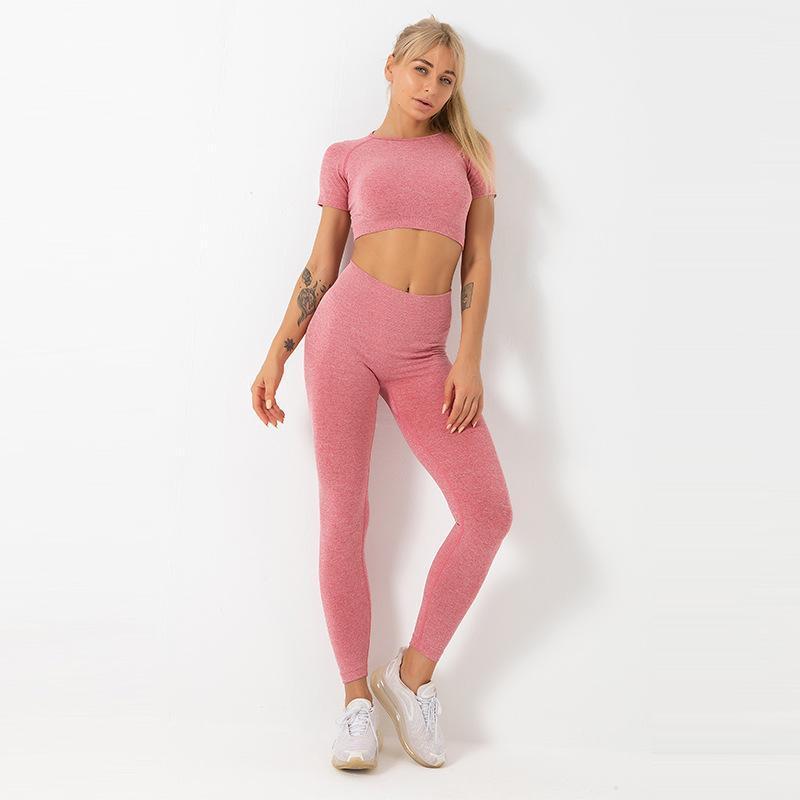 

2021 Tracksuits Pink Sportwear Clothes Short T shirt+Legging Pants Trouers Two Piece Set Yoga Women Summer GYM Clothes Jogging1, 768 a