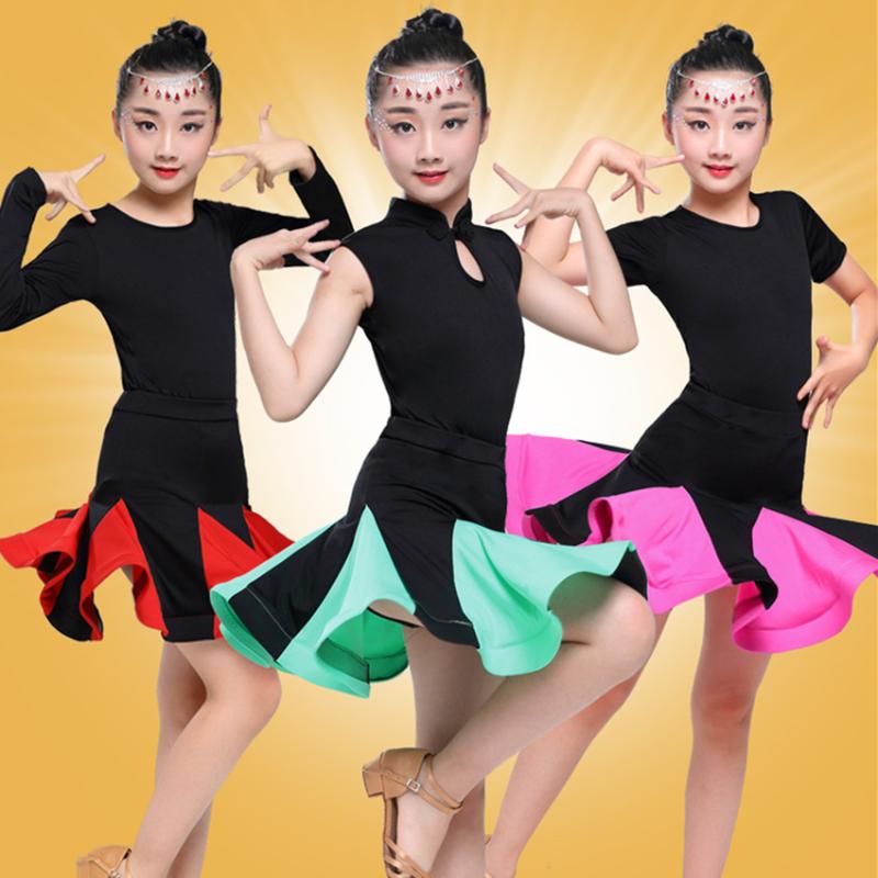 

Girl Ballroom Dancing Dress child Competition Dancewear Kids Dance Costume Latin Dance Dress For Girls spandex Salsa tango skirt, Green
