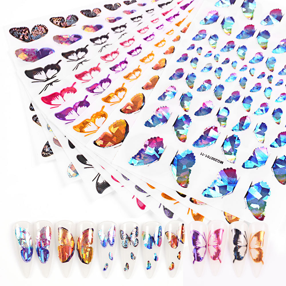 

3D Holographic Butterfly Designs Sticker Nail Decal DIY Slider for Manicure Nail Art Watermark Manicure Decor 0201, 8pcs/set