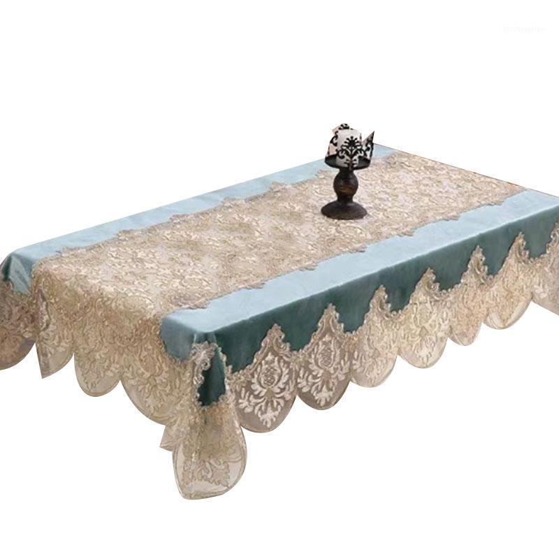 

European Classical Lace Embroidered Tablecloth Lace Coffee Table Decoration Tablecloth Green 130X180cm1, Gold green