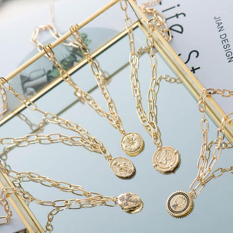 

Amaiyllis Free Style Alloy Charm Choker Necklace For Women Chic Geometric Coin Pendant Choker Collar Simple Metal Clavicle Chain1