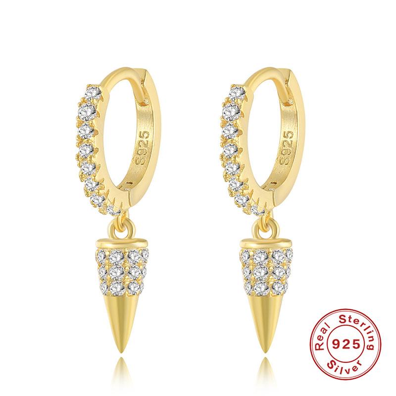 

Hoop & Huggie S925 Sterling Silver Circle Spike Zircon Earring Gold Color Fashion Jewelry Women Gift Punk