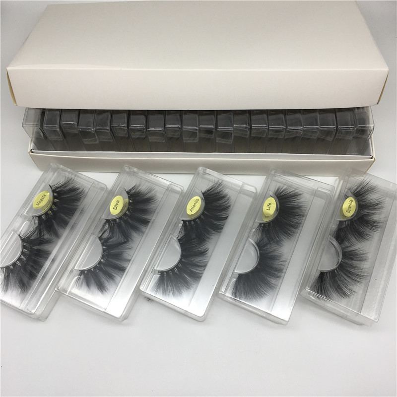 

25mm 3D Mink Eyelashes 5D Mink Lashes Packing In Tray Label with Cover Eye Makeup Dramatic Long 25mm Faux Mink Lashes 10 Styles