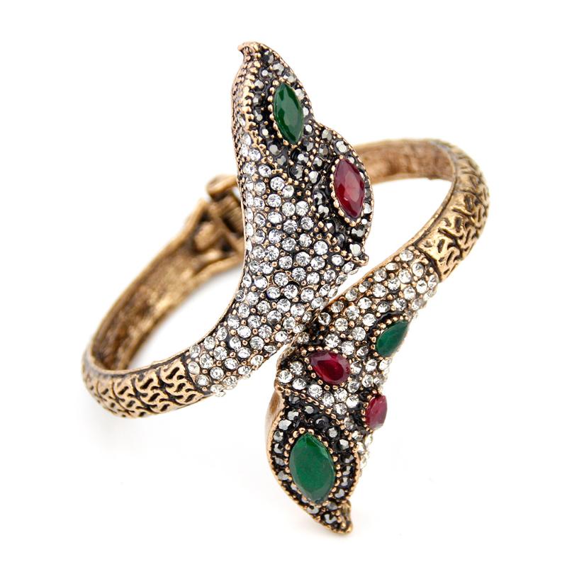 

Sunspicems 2021 Vintage Turkish Spirit Bangle Charm Bracelet for Women Antique Gold Color Full Rhinestone Bohemia Ethnic Jewelry