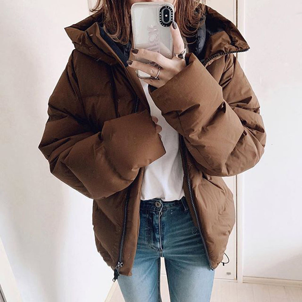 

2021 New Cotton Padded Jacket Tops Warm Winter Regular Women Parka Overcoats Thick Female Zipper Brown Outwear Coats 6PR8, Black