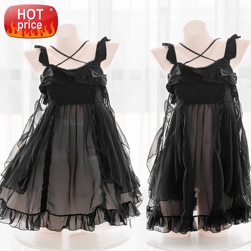

Sweet Cute Kawaii Sexy Transparent Princess & Prince Cow Cosplay Lingerie for Women Girls Mesh Ruffles Sleepwear Ddlg Maid Dress #Z17t, Black;white