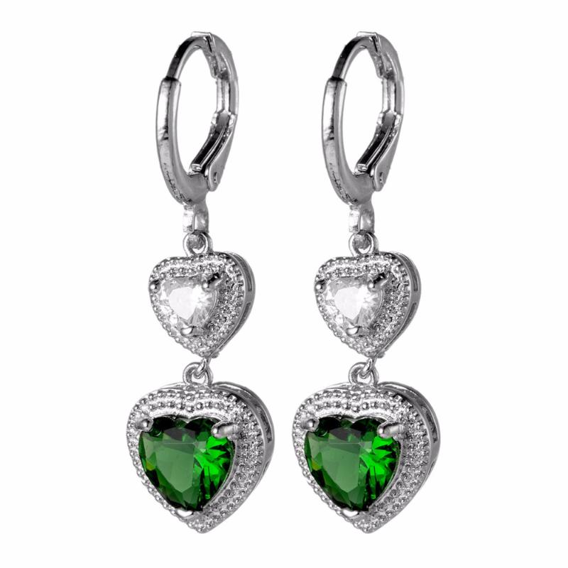 

Korean Fashion Heart Earrings Pendientes Cute Pircing Crystal Green Earrings Hoop Luxury Jewelry Orecchini Wedding Earing