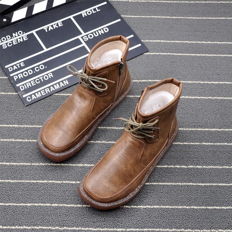 

2021 new spring and autumn flat ankle boots European and American casual boots single side zipper women's, Khaki