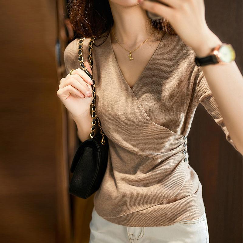 

Autumn Top Women' 2020 Autumn Women' New Slim Sweater Half-Sleeve Shirt Base Shirt Spring and Sweater, Black