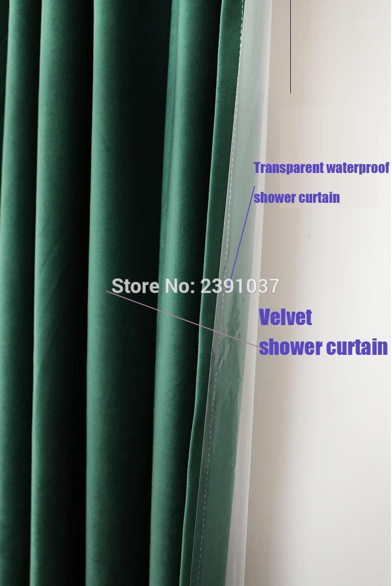 

Luxury Nordic Retro Green color shower curtain Double layer velvet bath curtain with gold hooks for Bathroom Shower Room1