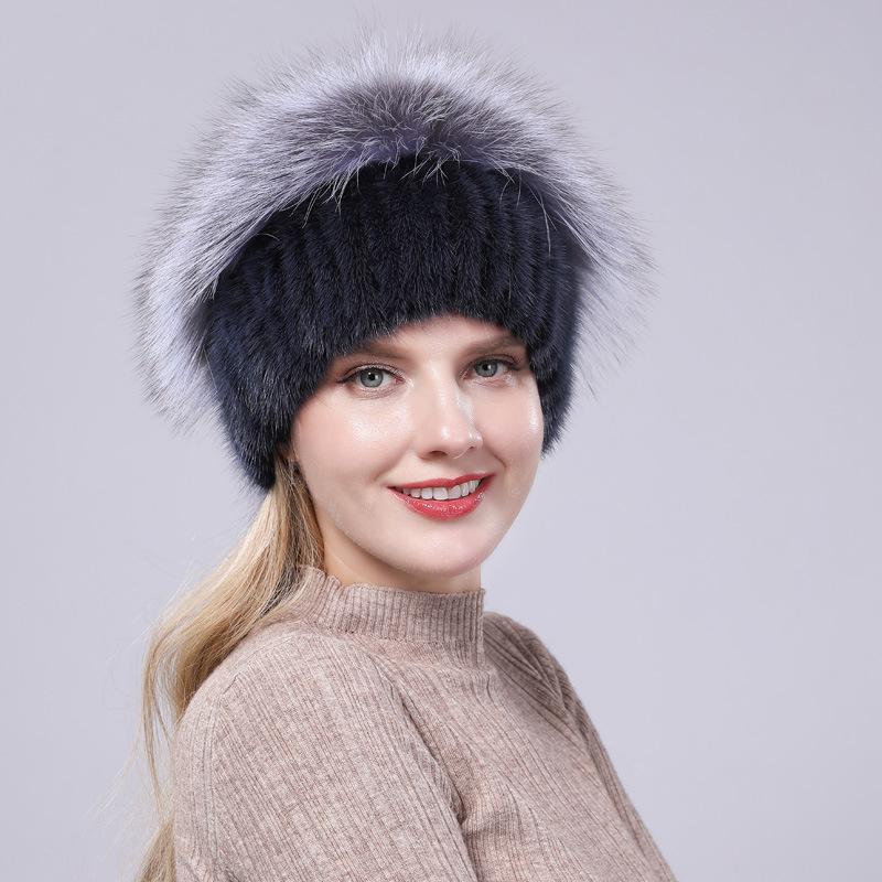 

Hot-Selling Women's Autumn And Winter Hats Thick Fashion Warm Vertical Knit Hat With New Fur, Black