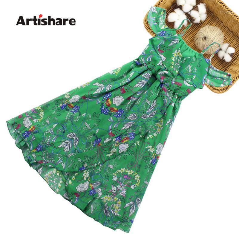 

Dresses For Girls Floral Pattern Kids Summer Dress Chiffon Girl Beach Dress Teenage Clothes For Kids Girl 6 8 10 12 14 Year1, Green