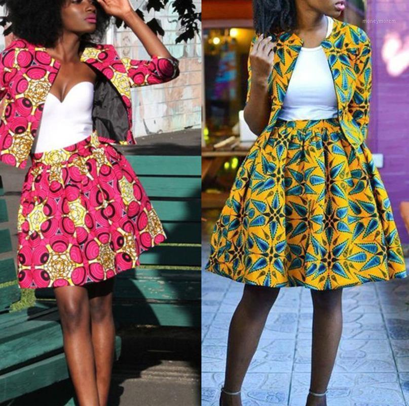 

Women African Clothes 2020 Fashion African Dashiki Print 2 Pieces Set ( Tops+Skirts) Party Dresses Women Robe Africaine1