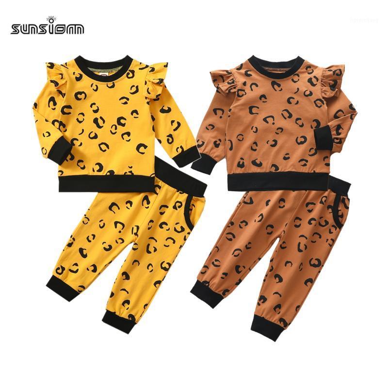 

2PCS Toddler Baby Girl Fall Outfits Leopard Print Long Sleeve Ruffle Pullover Top + Elastic Waist Pants Set Baby Girl Clothes1, Brown