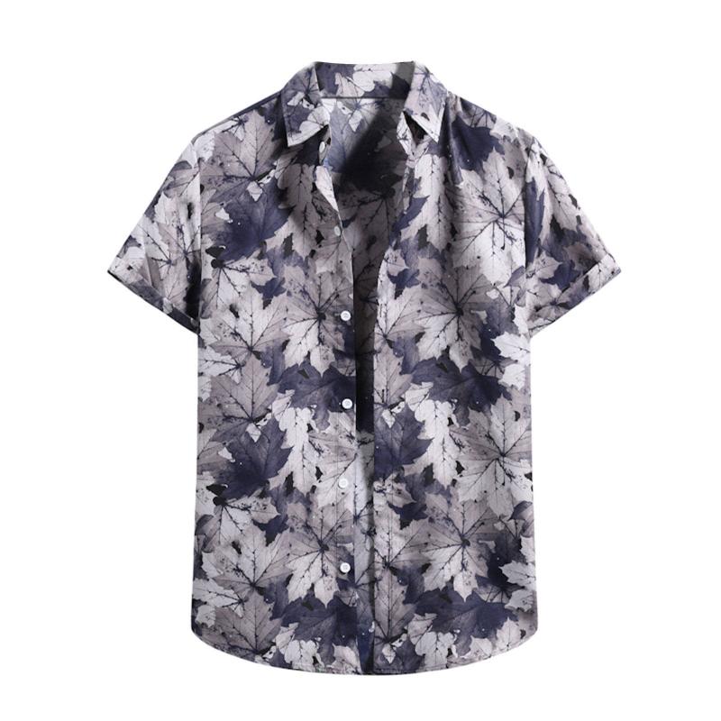 

2021 Men' Summer Short Sleeve Shirts Hawaiian Beach Flower Print Casual Shirt Man Men' Turndown Collar Large Loose Shirts#3, Navy