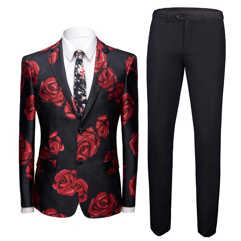 

Autumn Mens Flower Dress 2 Piece Asian Size -XXXXL men Blazer pant White Red mens suits, 971