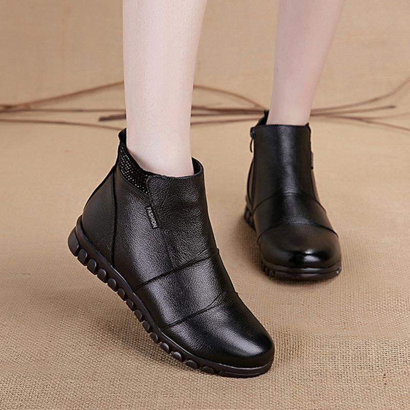 

Warm boots women winter new non-slip warm women shoes zipper Rhinestone real leather ankle boots Thicken Plush cotton, Black