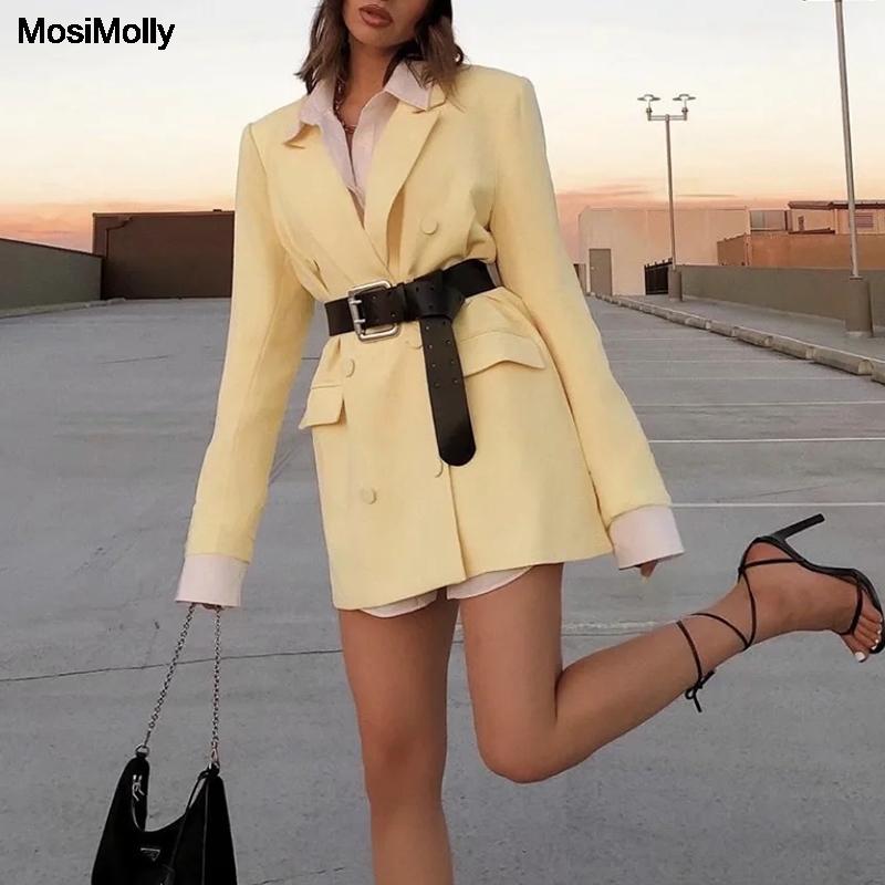 

Mosimolly Women Double Breasted blazer coats women 2020 trendy blazer outerwear midi Women' jacket formal wear, Yellow