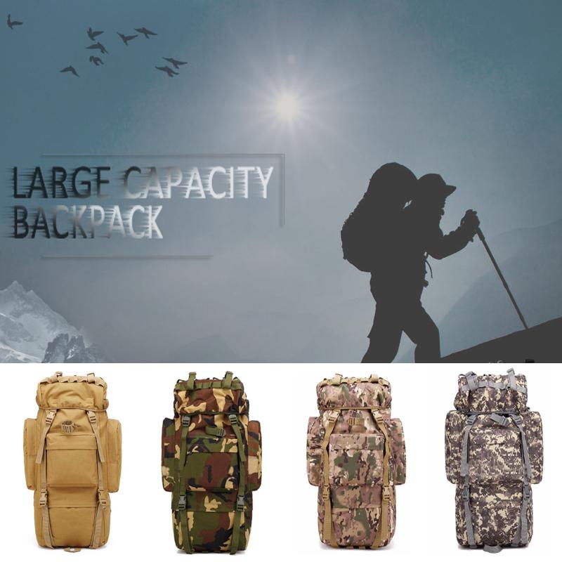 

65L Large Capacity Outdoor Mountaineering Backpack Water-repellent Camping Hiking Tactical Shoulder Bag, Black