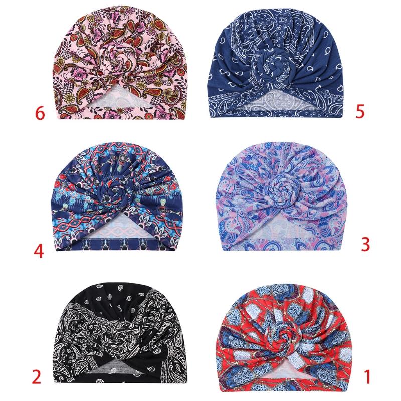 

Women African Pre-Tied Bonnet Turban Hat Ethnic Paisley Floral Print Headwrap Beanie Spiral Twist Knot Stretch Chemo Cap C6UD