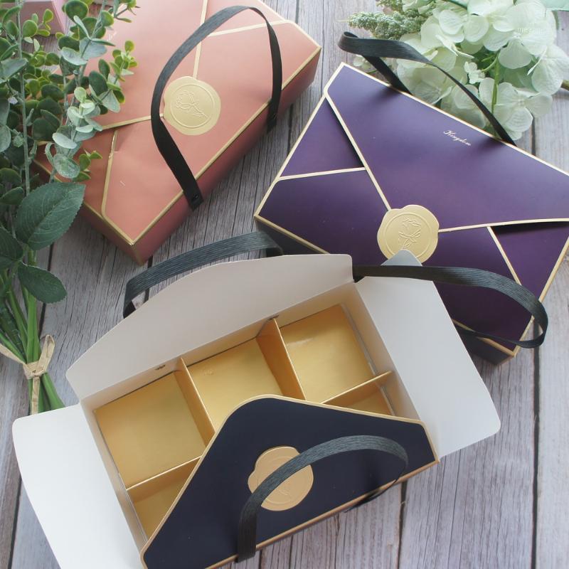 

10pcs Gold Blue Purple Rose Stamp Box with Plastic Handle Paper Box Cookie Macaron Candy Wedding Birthday Party Gifts Pack1