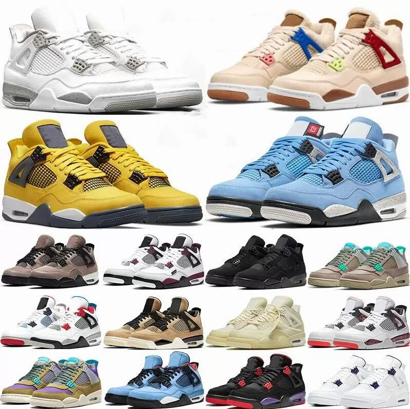 

Jumpman 4 Retro Basketball Shoes 4s Infrared University Blue Black Cat Desert Moss Trainers Red Thunder White Sail Sneakers Off Size 36-47