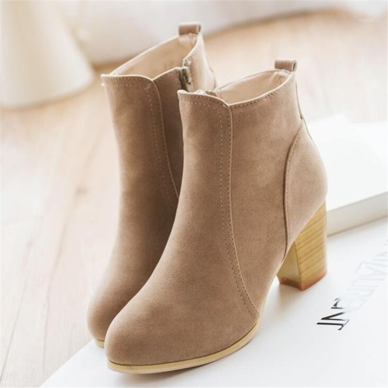 

2019 Women Boots Vintage Block Heel Ankle Boots Side Zipper High Heels Women Shoes Big Sizes 35-43 Zapatos Mujer1, Red wine