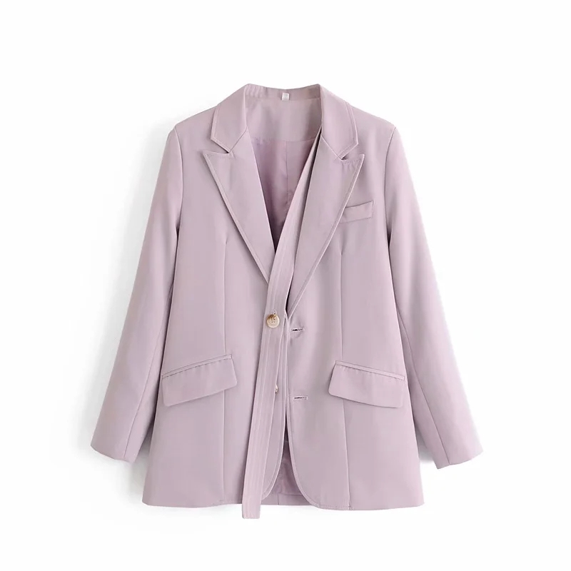 

2021 New Fashions Ladies Button-fly Long Purple Fall Feminine Casual Pocket Women Warm Jackets Girls Loose Suit LZXA, Lavender