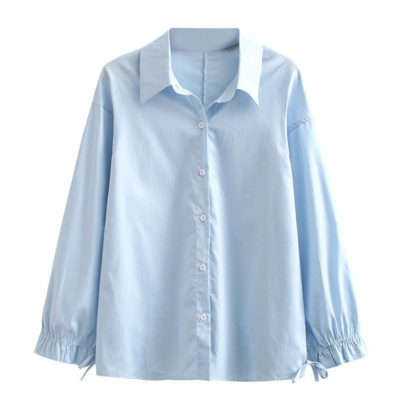 

Autumn Women Shirts Ladies Solid Tops Female Flared Sleeves Blouses Loose Plus Size Clothing S83 806, Sky blue