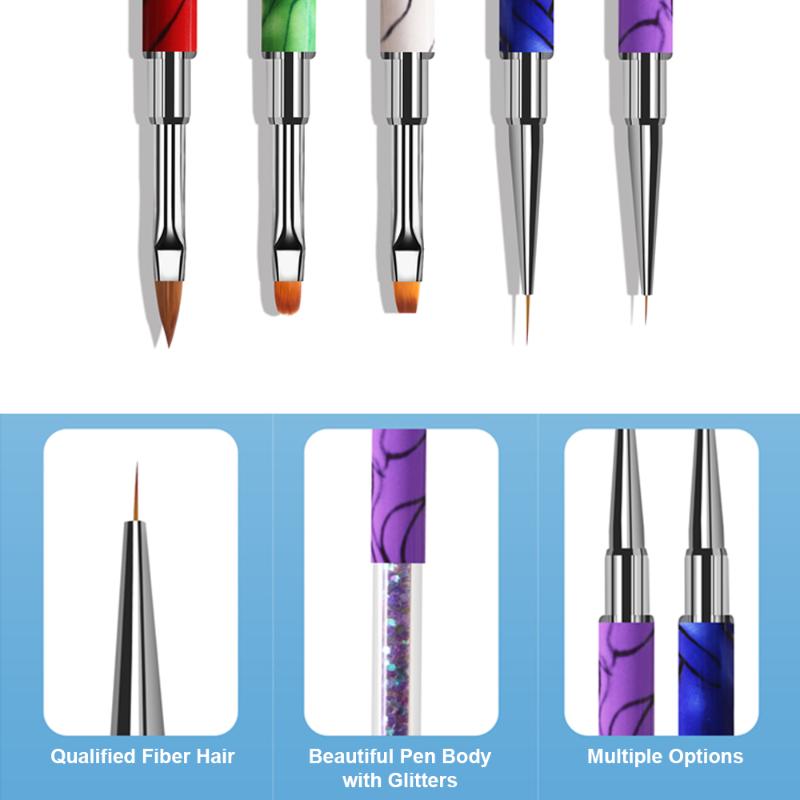 

Beautiful Nail Liner Pen with Glitter Handle UV Gel Nail Pen Acrylic Brush for Drawing Details Blending Lines Stripes