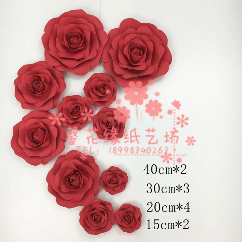 

11PCS Set Mix Sizes Simulation Foam Paper Rose Showcase Wedding Backdrops Props flores artificiais para decora o, Red