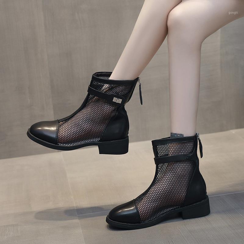 

Rimocy Fashion Round Toe Platform Summer Ankle Boots for Women Breathable Mesh Casual Shoes Woman Zipper Thick Heels Sandals1, Black