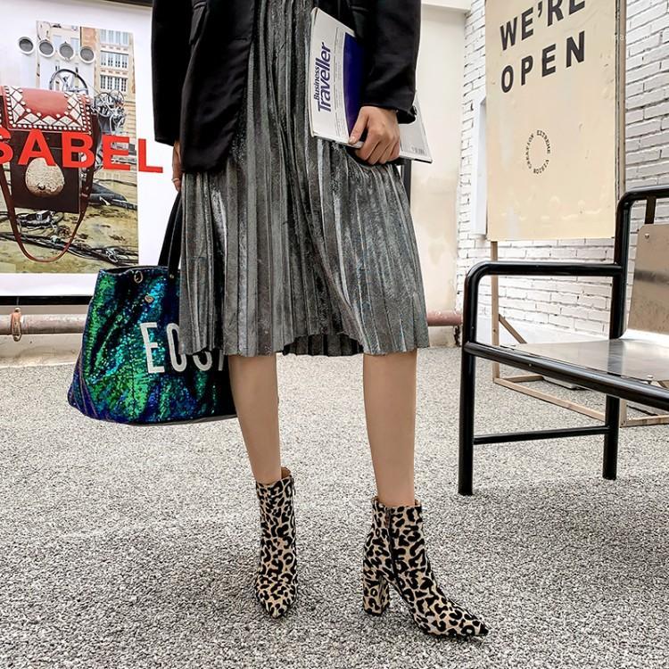 

Big Size 9 10 11 12 boots women shoes ankle boots for women ladies shoes woman winter Leopard side zipper thick heel tip1, Gold