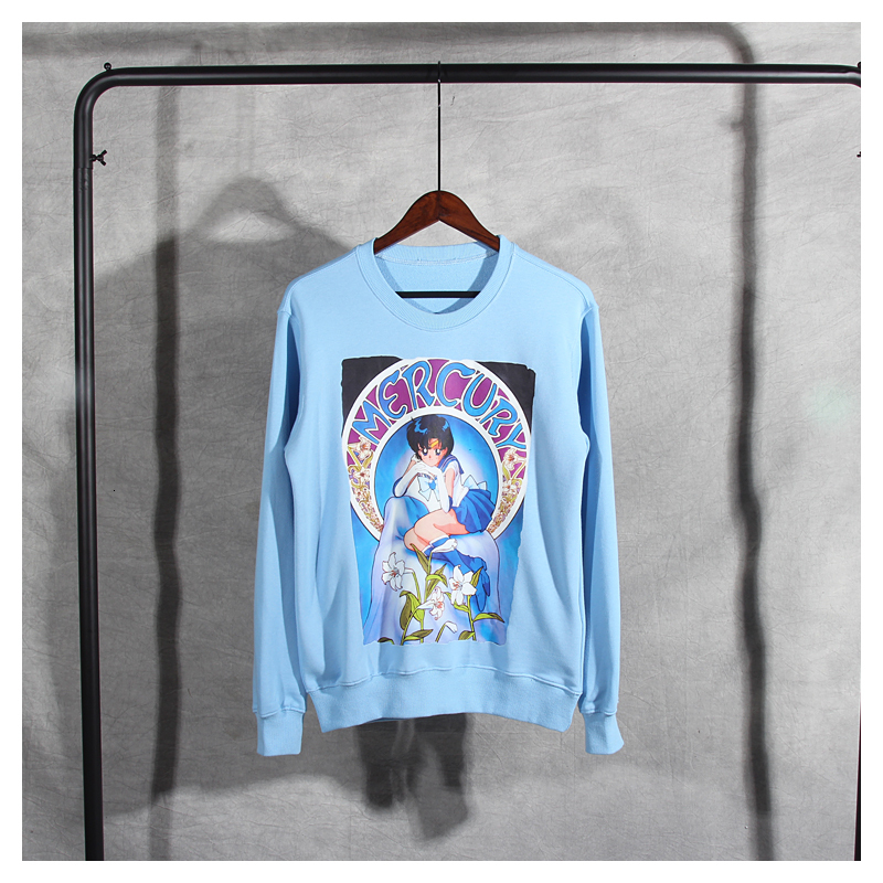 

2021 Sailor Moon Printed Couple Fall New Trend 100% Cotton Pullover Long Sleeve Hoodie High Street Sweatshirt Men Cuzy, Sky blue